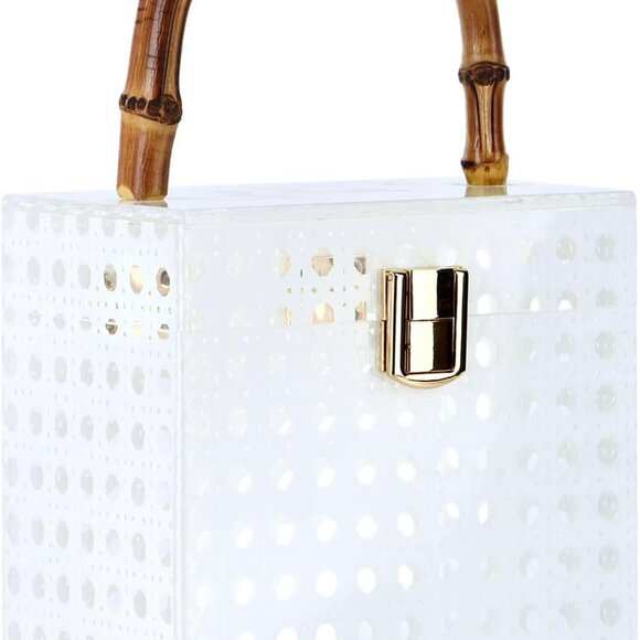 White Rattan Acrylic Clutch Bag for Formal Events Compact Summer Beach Handbag - Picture 1 of 7